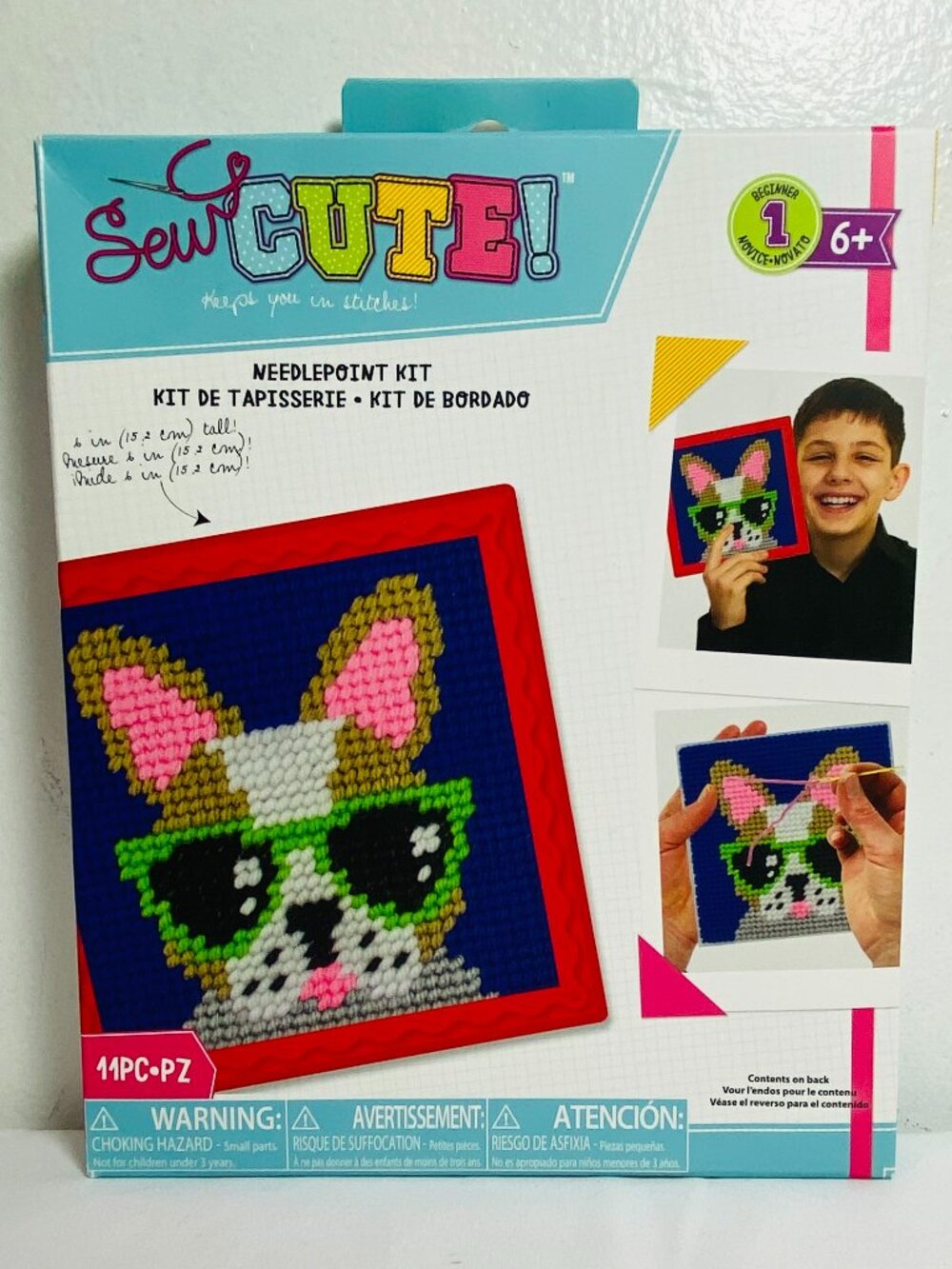 Age 6+ American Crafts Needlepoint Kit Dog w/Sunglasses 11 Pc. Sew Cute! NIP